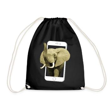 Smartphone mit Elefant - Elefant in Afrika - Turnbeutel - Schwarz - Vorne