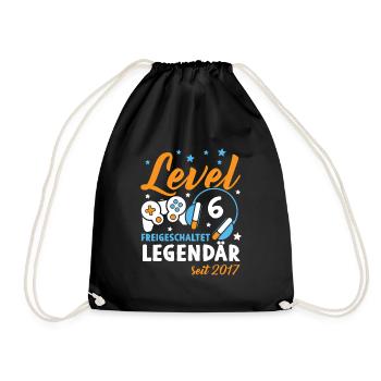 Level 6 Jahre Geburtstagsshirt Gamer 2017 - Turnbeutel - Schwarz - Vorne