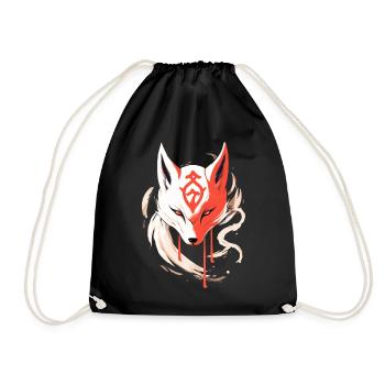 Kitsune Mask Japan Anime Kumiho Fox Samurai - Drawstring Bag - black - Front