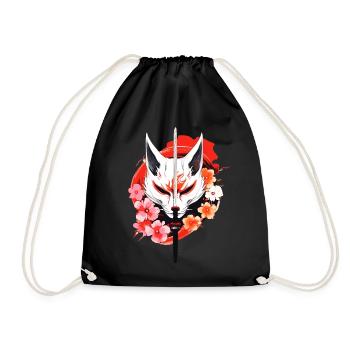 Kitsune Fox Mask Kumiho Samurai Japan Anime - Drawstring Bag - black - Front