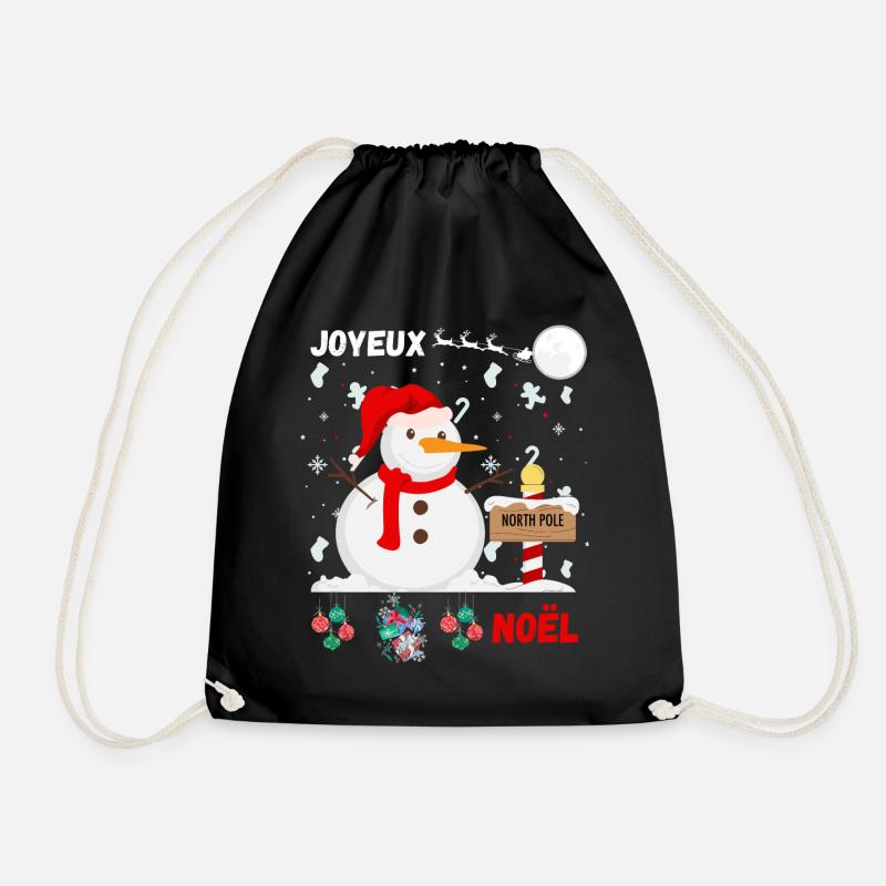 Merry Christmas Snowman - Drawstring Bag - black