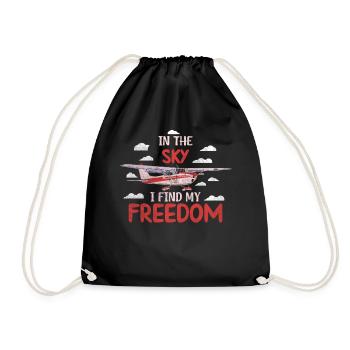 In The Sky I Find My Freedom Model Airplane - Drawstring Bag - black - Front