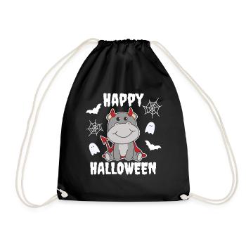 Hippo Happy Halloween süßer Teufel Hexen Kostüm - Turnbeutel - Schwarz - Vorne