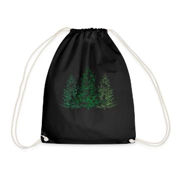 Line Art Fir Spruce Fir Trees Nature Lover - Drawstring Bag - black - Front