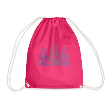 Line Art Black Forest Fir Tree Forestry - Drawstring Bag - fuchsia - Front