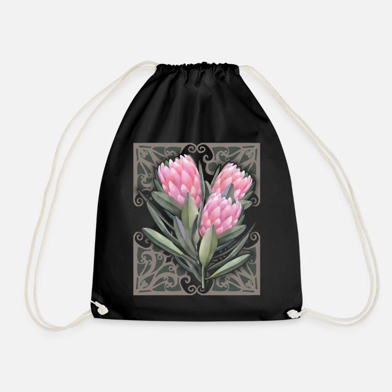 Protea vintage botanische Illustration, Blumen - Turnbeutel - Schwarz