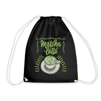 Matcha Latte Typografie, Tasse Matcha, Spruch - Turnbeutel - Schwarz - Vorne