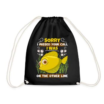 Fishing Fishing, Comic Fish with Fish Hook, Saying - Drawstring Bag - black - Front