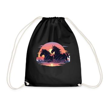 Horses, Sunset, Horse, Stallion, Riding - Drawstring Bag - black - Front