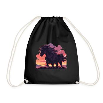 Horses, Black Horse, Horse, Sunset - Drawstring Bag - black - Front