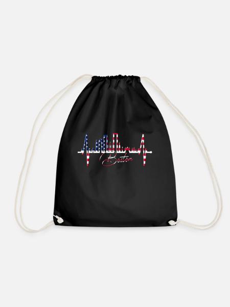 Boston Skyline Herzschlag USA Fan Herz Puls Liebe - Turnbeutel - Schwarz
