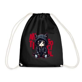 Dark Antisocial Emo Cat Gothic Menhera Aesthetic - Turnbeutel - Schwarz - Vorne
