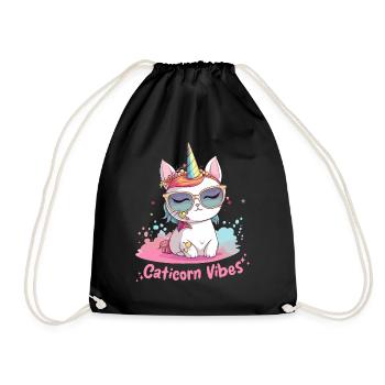 Caticorn Cat Unicorn Kawaii Rainbow Pastel Anime C - Turnbeutel - Schwarz - Vorne