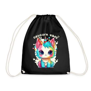 Cute Playful Kawaii Japanese Cat Floral Pastel Ani - Turnbeutel - Schwarz - Vorne