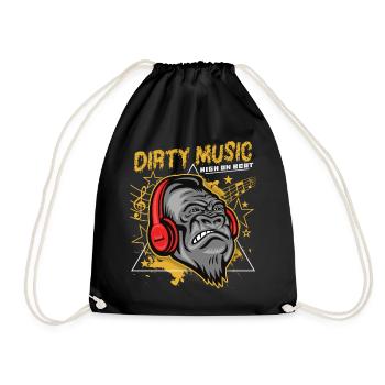 Drôle de singe gorille avec des écouteurs, musique sale - Sac de sport léger - noir - Devant