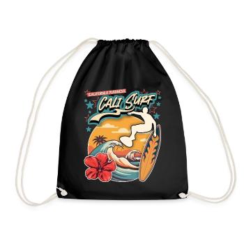 California Surfer, Surfing, Vintage Surfboard - Drawstring Bag - black - Front