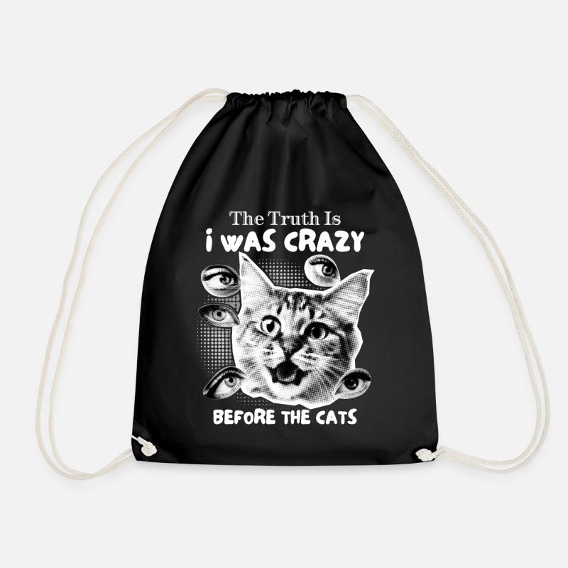 Crazy Cat Collage, Funny Cats Saying - Drawstring Bag - black