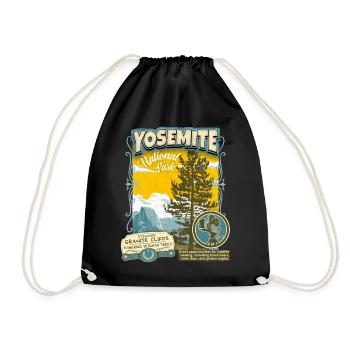 Yosemite National Park, Vintage California Poster - Drawstring Bag - black - Front