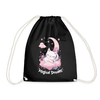 Magical Dreams Sleeping Cat Unicorns Pastel Moon S - Turnbeutel - Schwarz - Vorne