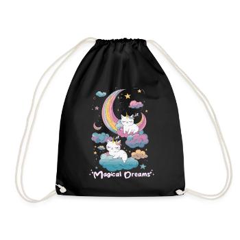 Magical Dreams Sleeping Cat Unicorns Pastel Clouds - Turnbeutel - Schwarz - Vorne