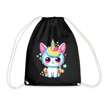 Caticorn Unicorn Cat Pastel Rainbow Space Galaxy - Turnbeutel - Schwarz - Vorne