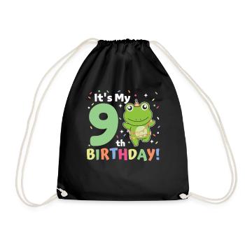 Frog for 9th birthday children nine years old - Drawstring Bag - black - Front