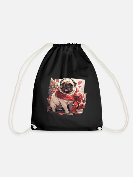 Mops Mops Hund Mops Weihnachten Pug Xmas - Turnbeutel - Schwarz