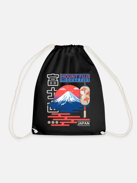 Japanischer Berg Fujiyama, Mount Fuji, Retro Japan - Turnbeutel - Schwarz