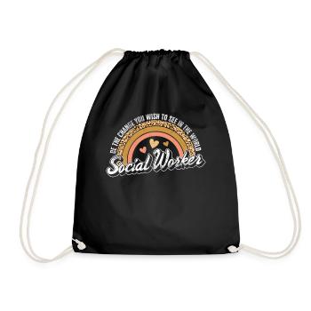 Social Worker Shirt, Be The Change You Wish To - Drawstring Bag - black - Front