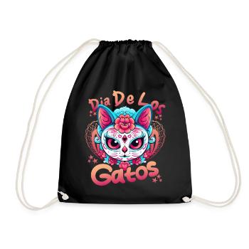 Kawaii Sugar Skull Cat Dia de Los Gatos Day of The - Turnbeutel - Schwarz - Vorne