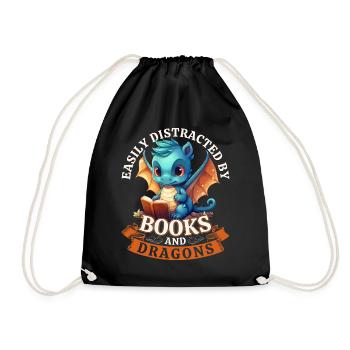 Easily Distracted By Books And Dragons: Dragons - Drawstring Bag - black - Front