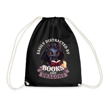 Easily Distracted By Books And Dragons: Dragons - Drawstring Bag - black - Front