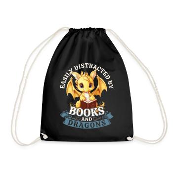 Easily Distracted By Books And Dragons: Dragons - Drawstring Bag - black - Front
