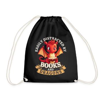 Easily Distracted By Books And Dragons: Dragons - Drawstring Bag - black - Front