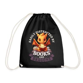 Easily Distracted By Books And Dragons: Dragons - Drawstring Bag - black - Front
