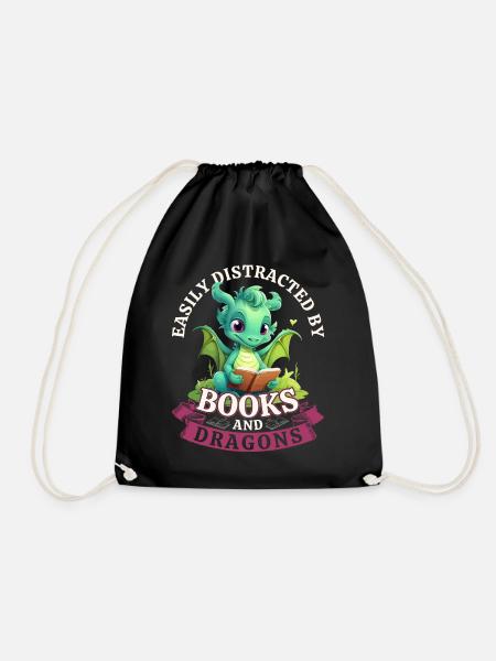 Easily Distracted By Books And Dragons: Drachen - Turnbeutel - Schwarz