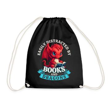 Easily Distracted By Books And Dragons: Dragons - Drawstring Bag - black - Front