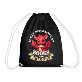 Easily Distracted By Books And Dragons: Dragons - Drawstring Bag - black - Front