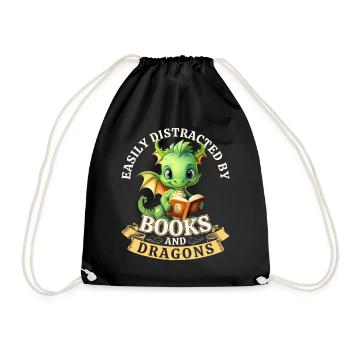 Easily Distracted By Books And Dragons: Dragons - Drawstring Bag - black - Front