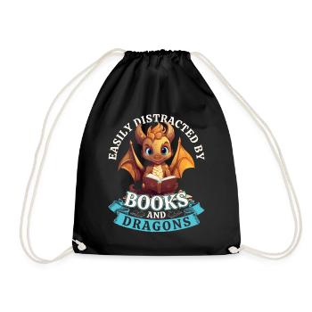 Easily Distracted By Books And Dragons: Dragons - Drawstring Bag - black - Front