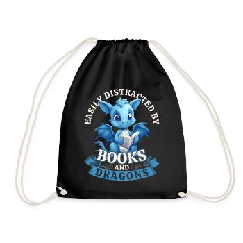 Easily Distracted By Books And Dragons: Dragons - Drawstring Bag - black - Front