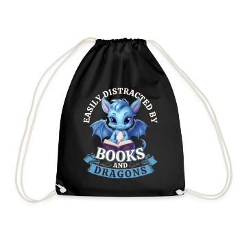 Easily Distracted By Books And Dragons: Dragons - Drawstring Bag - black - Front