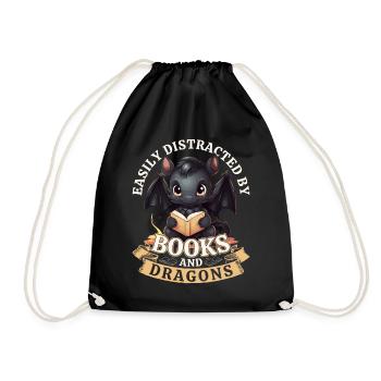 Easily Distracted By Books And Dragons: Dragons - Drawstring Bag - black - Front