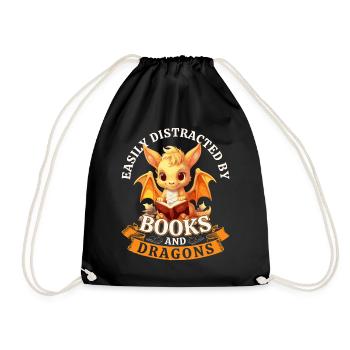 Easily Distracted By Books And Dragons: Dragons - Drawstring Bag - black - Front