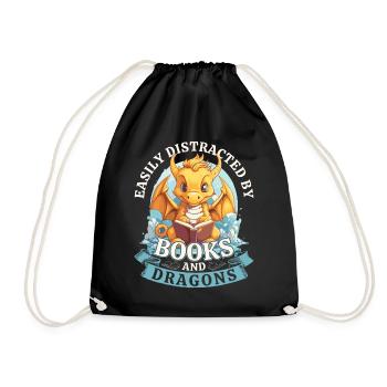 Easily Distracted By Books And Dragons: Dragons - Drawstring Bag - black - Front