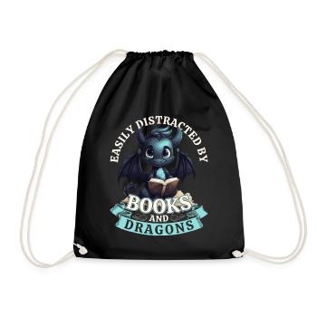 Easily Distracted By Books And Dragons: Dragons - Drawstring Bag - black - Front