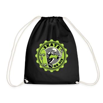 Totenkopf Skater, lustiger Spruch Skate Or Die - Turnbeutel - Schwarz - Vorne
