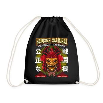 Japanischer Kampfsport, Samurai Oni, Maske, Spruch - Turnbeutel - Schwarz - Vorne