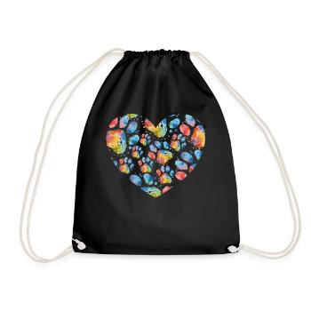 Colorful Paw Prints Watercolor Dog Paws Heart Dog - Turnbeutel - Schwarz - Vorne