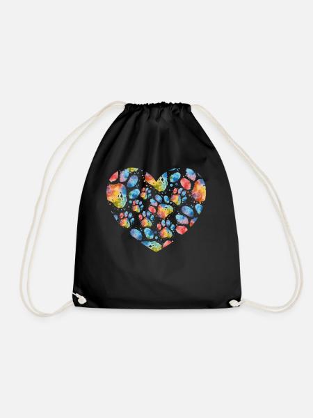 Colorful Paw Prints Watercolor Dog Paws Heart Dog - Turnbeutel - Schwarz